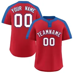 Red White-Red Classic Style Two-Button Softball Jersey