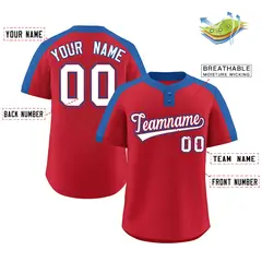 Red White-Red Classic Style Two-Button Softball Jersey 2