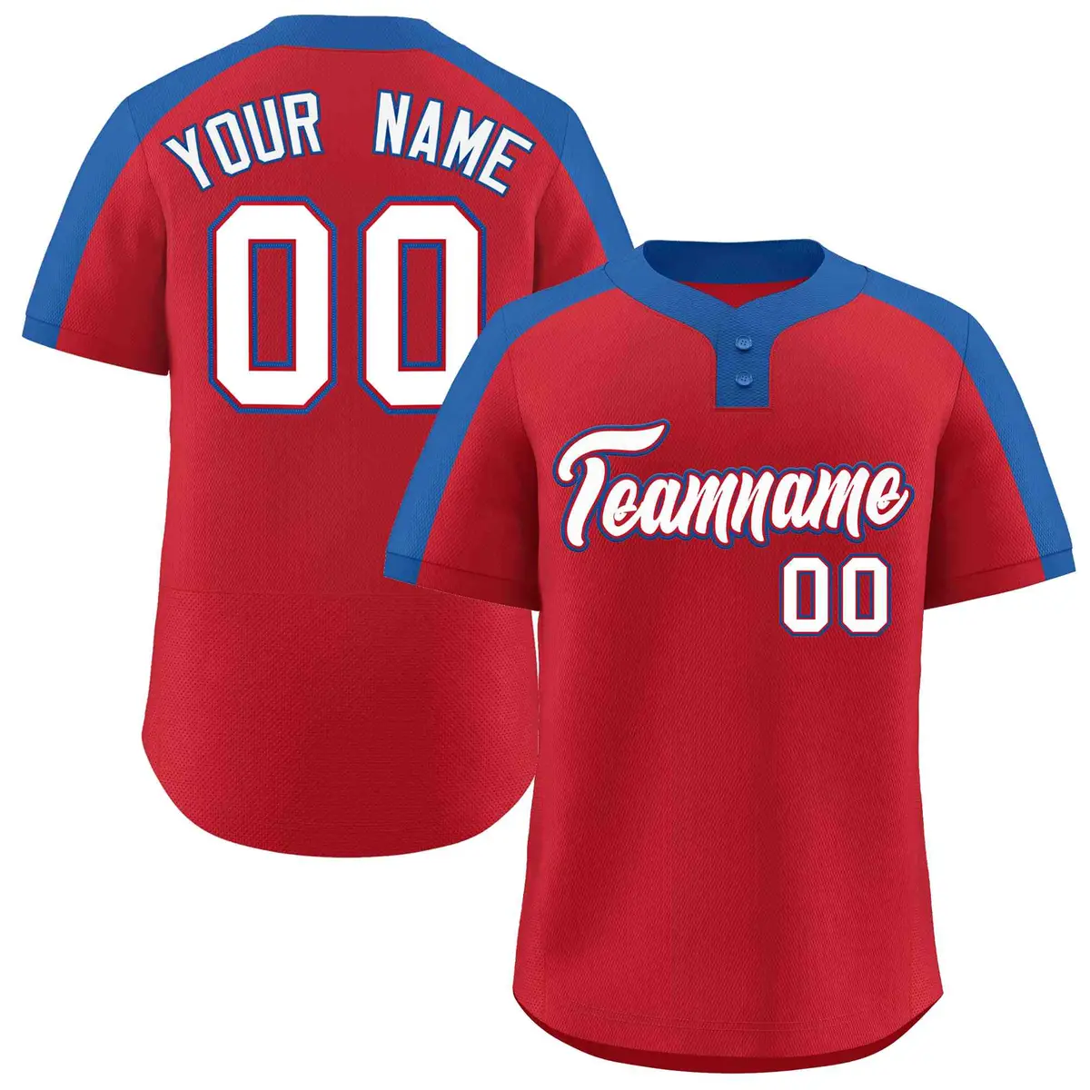 Red White-Red Classic Style Two-Button Softball Jersey