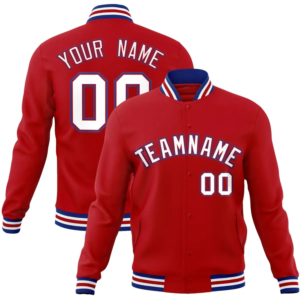 Red White-Red Classic Varsity Full-Snap Letterman Jacket