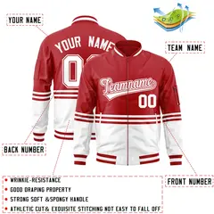 Red White-Red Color Block Varsity Full-Zip Letterman Bomber Jacket 2