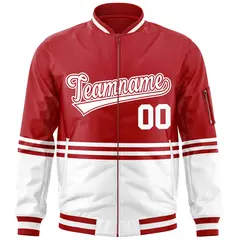 Red White-Red Color Block Varsity Full-Zip Letterman Bomber Jacket 3