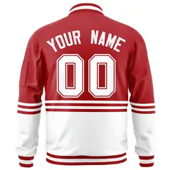 Red White-Red Color Block Varsity Full-Zip Letterman Bomber Jacket 4