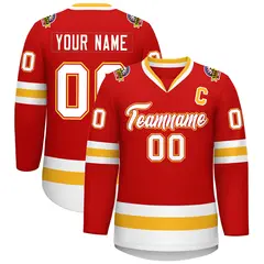 Red White Red-Gold Classic Style Hockey Jersey 1