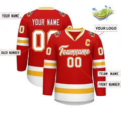 Red White Red-Gold Classic Style Hockey Jersey 2