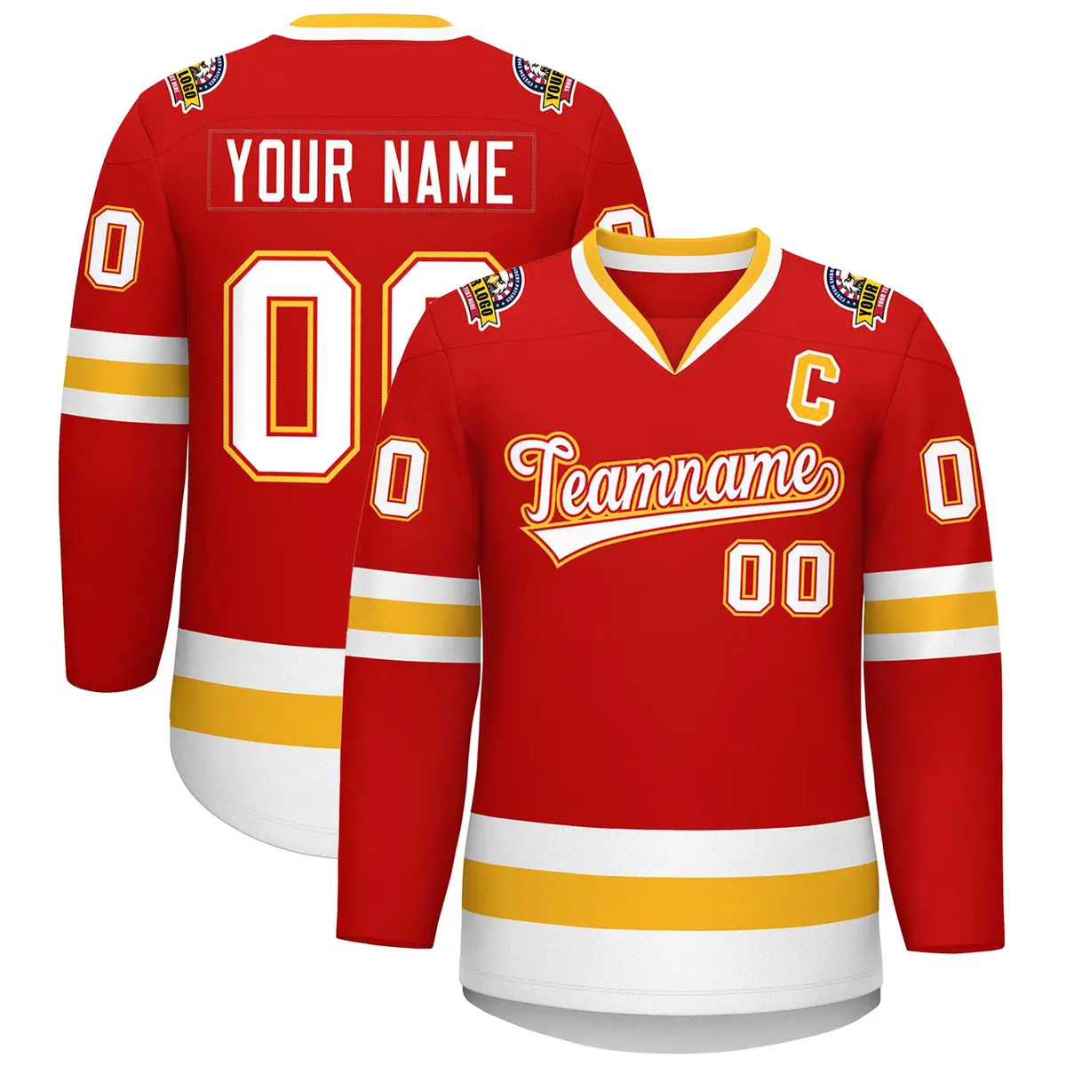 Red White Red-Gold Classic Style Hockey Jersey