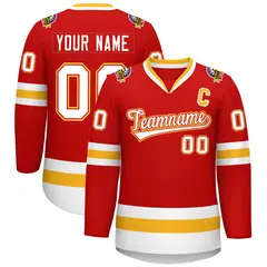 Red White Red-Gold Classic Style Hockey Jersey