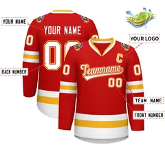 Red White Red-Gold Classic Style Hockey Jersey 2
