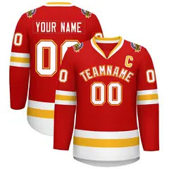 Red White Red-Gold Classic Style Hockey Jersey 1