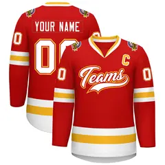 Red White Red-Gold Classic Style Hockey Jersey 1