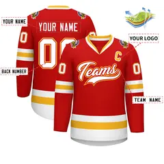Red White Red-Gold Classic Style Hockey Jersey 2