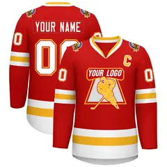 Red White Red-Gold Classic Style Hockey Jersey 1