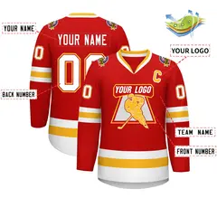 Red White Red-Gold Classic Style Hockey Jersey 2