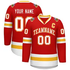 Red White Red-Gold Classic Style Hockey Jersey