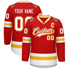 Red White Red-Gold Classic Style Hockey Jersey 1