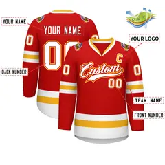 Red White Red-Gold Classic Style Hockey Jersey 2