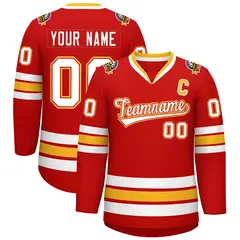 Red White Red-Gold Classic Style Hockey Jersey