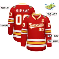 Red White Red-Gold Classic Style Hockey Jersey 2