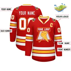 Red White Red-Gold Classic Style Hockey Jersey 2