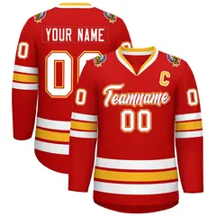 Red White Red-Gold Classic Style Hockey Jersey
