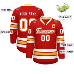 Red White Red-Gold Classic Style Hockey Jersey 2
