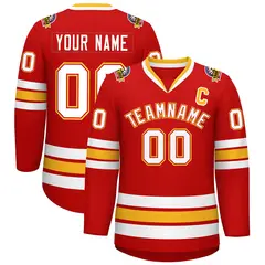 Red White Red-Gold Classic Style Hockey Jersey