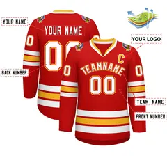 Red White Red-Gold Classic Style Hockey Jersey 2