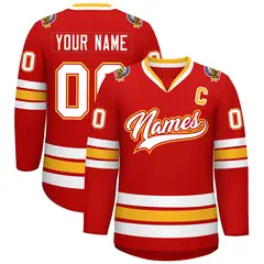 Red White Red-Gold Classic Style Hockey Jersey 1