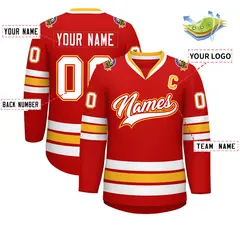 Red White Red-Gold Classic Style Hockey Jersey 2