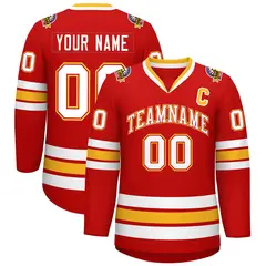 Red White Red-Gold Classic Style Hockey Jersey