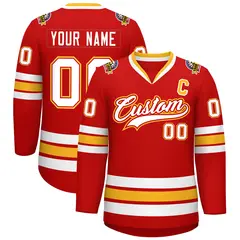 Red White Red-Gold Classic Style Hockey Jersey