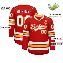 Red White Red-Gold Classic Style Hockey Jersey 2