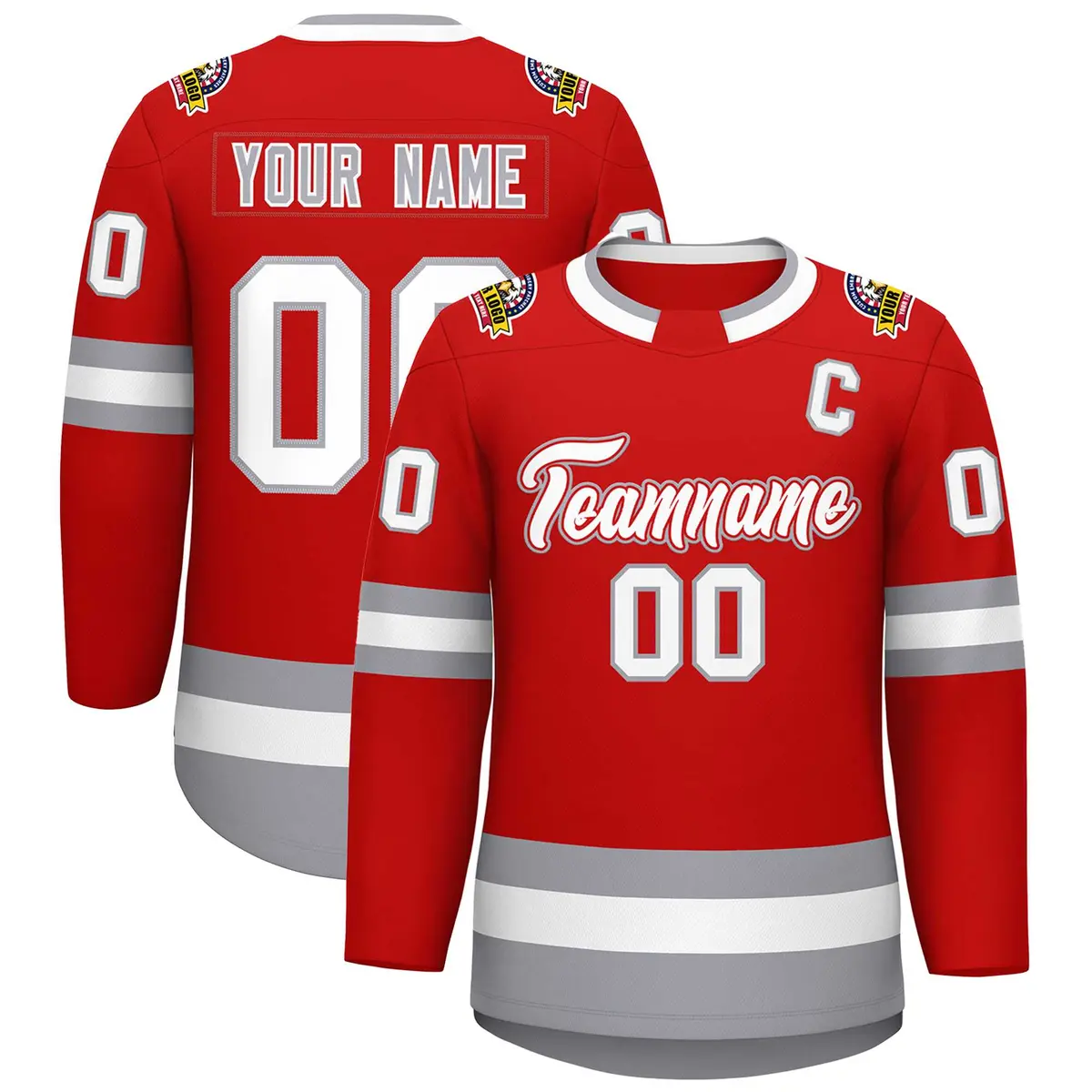 Red White Red-Gray Classic Style Hockey Jersey