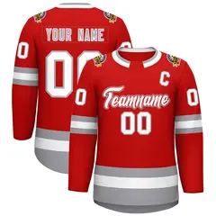 Red White Red-Gray Classic Style Hockey Jersey