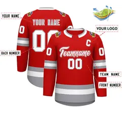 Red White Red-Gray Classic Style Hockey Jersey 2