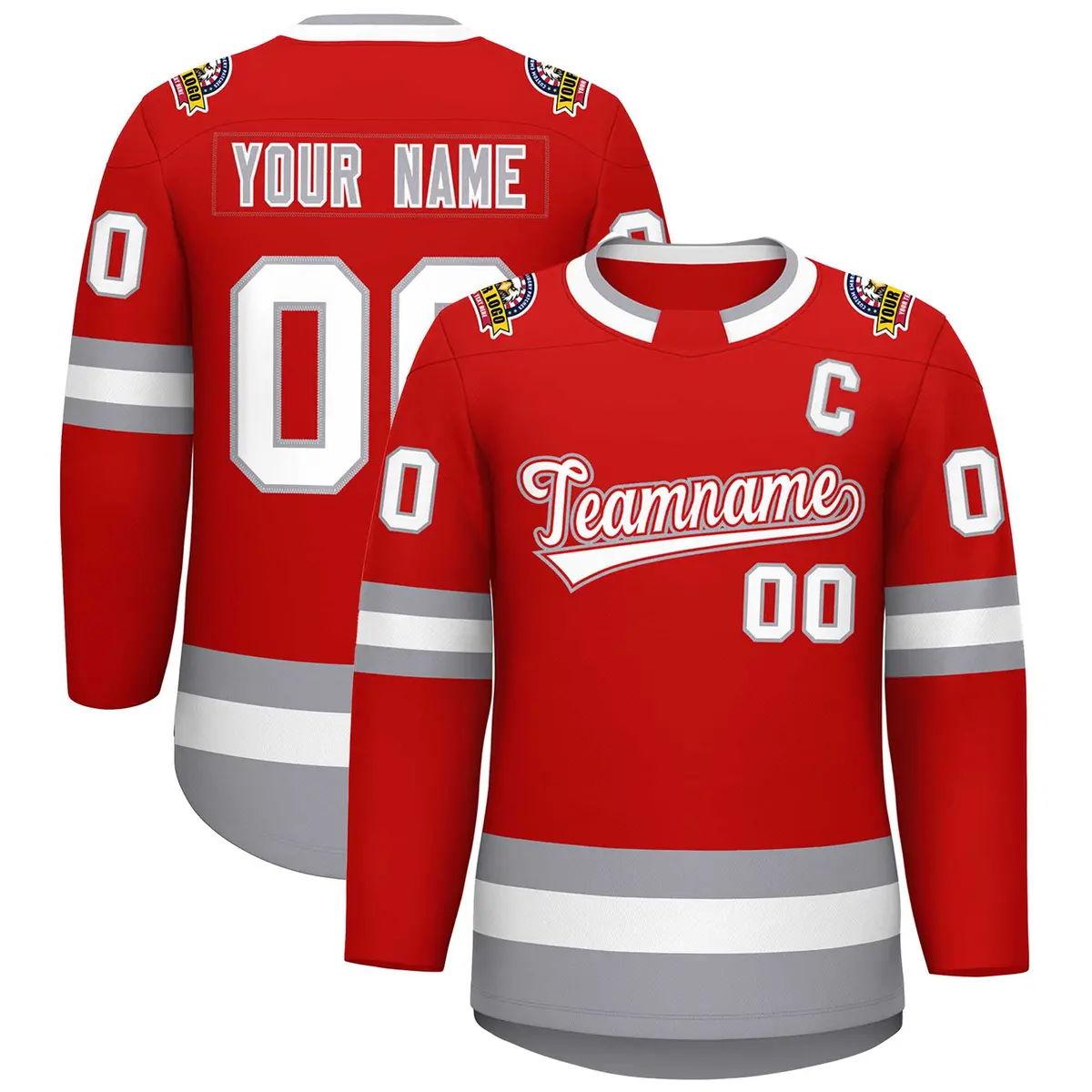 Red White Red-Gray Classic Style Hockey Jersey