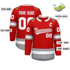 Red White Red-Gray Classic Style Hockey Jersey 2