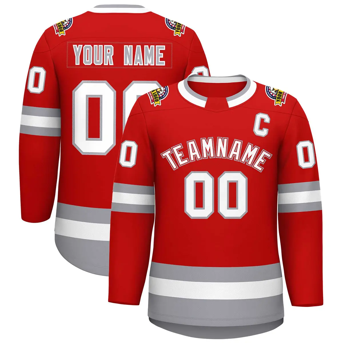 Red White Red-Gray Classic Style Hockey Jersey