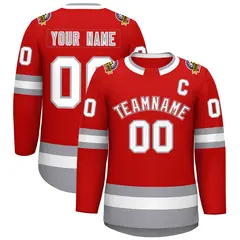 Red White Red-Gray Classic Style Hockey Jersey