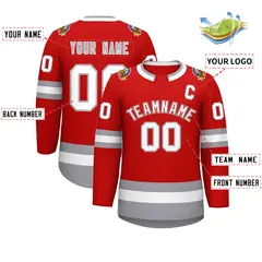 Red White Red-Gray Classic Style Hockey Jersey 2