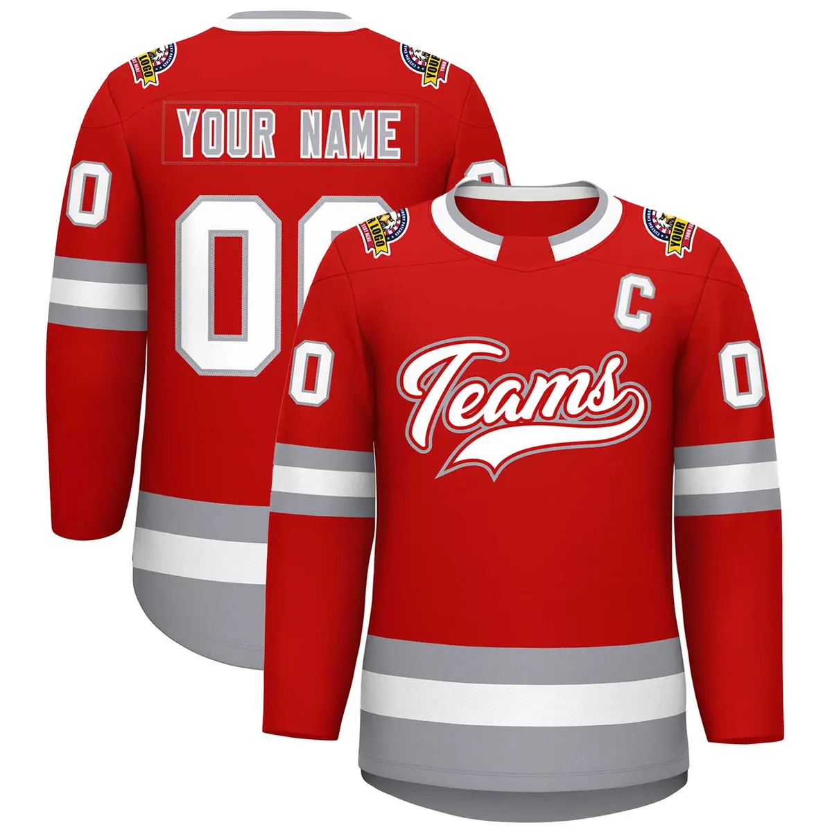 Red White Red-Gray Classic Style Hockey Jersey