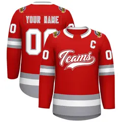 Red White Red-Gray Classic Style Hockey Jersey