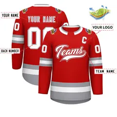 Red White Red-Gray Classic Style Hockey Jersey 2