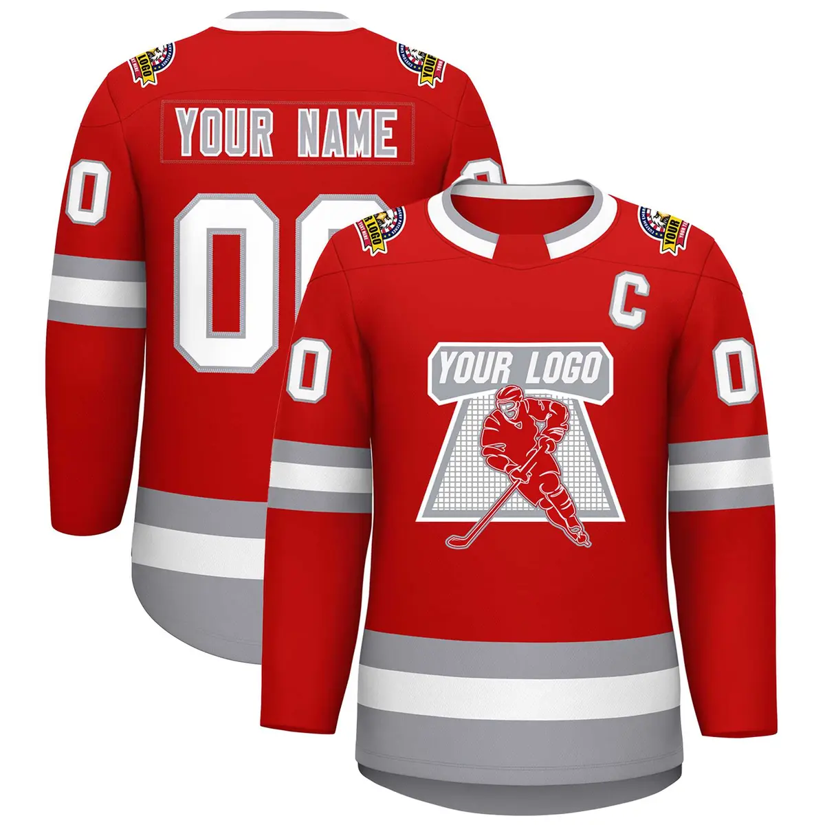 Red White Red-Gray Classic Style Hockey Jersey