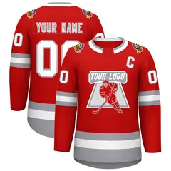 Red White Red-Gray Classic Style Hockey Jersey