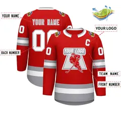 Red White Red-Gray Classic Style Hockey Jersey 2