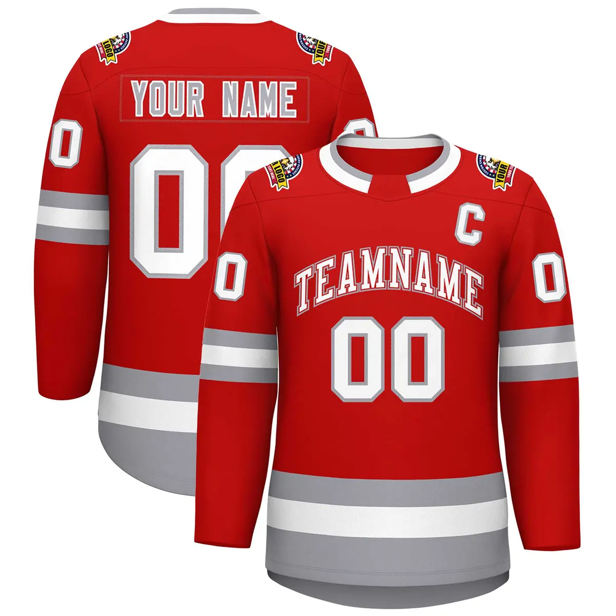 Red White Red-Gray Classic Style Hockey Jersey