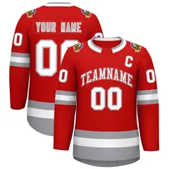 Red White Red-Gray Classic Style Hockey Jersey