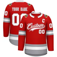 Red White Red-Gray Classic Style Hockey Jersey