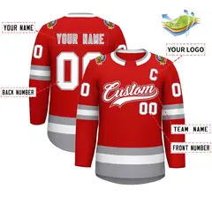 Red White Red-Gray Classic Style Hockey Jersey 2